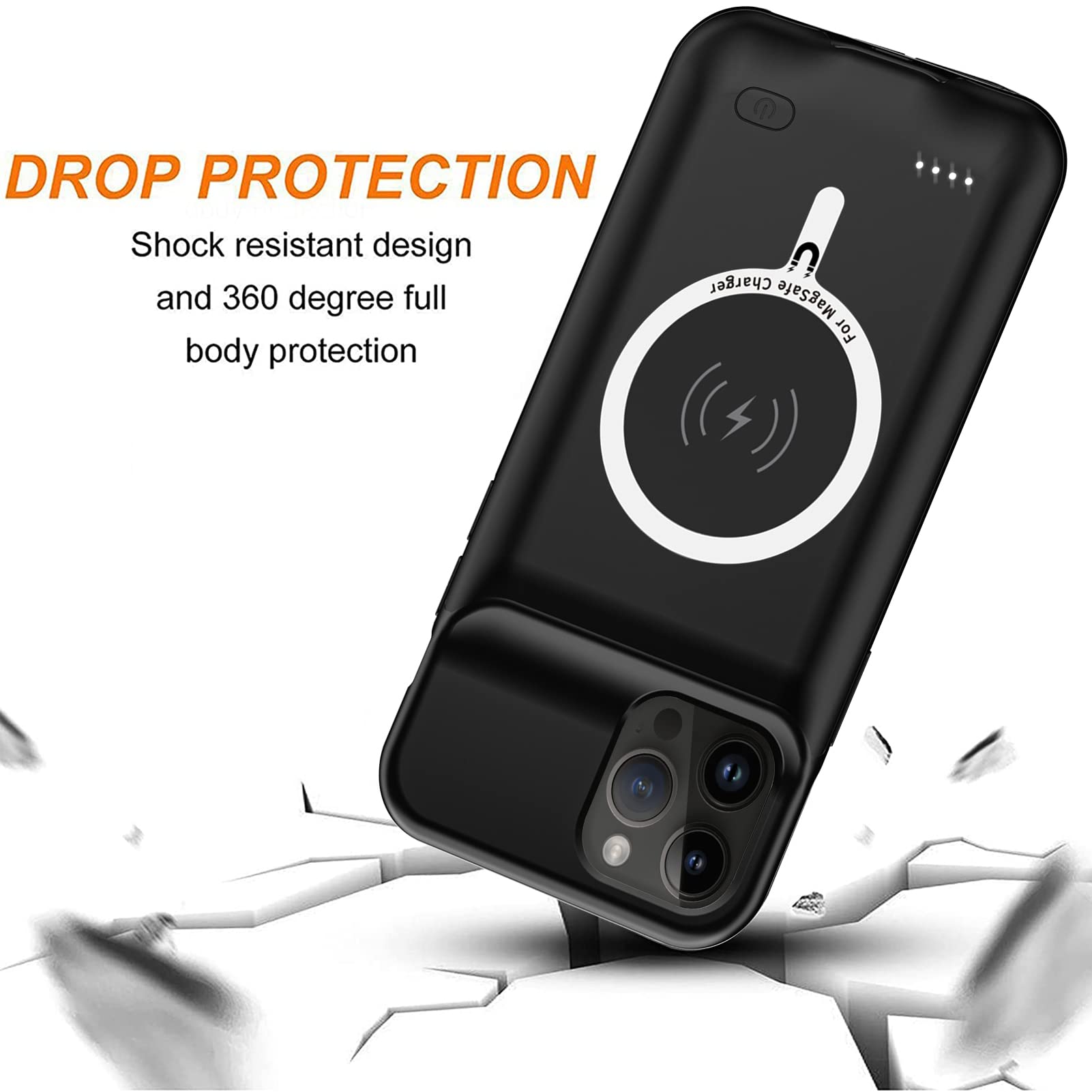 Custodia con batteria per iPhone 12/12 Pro, aggiornata da 10000 mAh, ricaricabile, portatile, con ricarica wireless, compatibile con iPhone 12/12 Pro (6,1 pollici) e Carplay (nero)