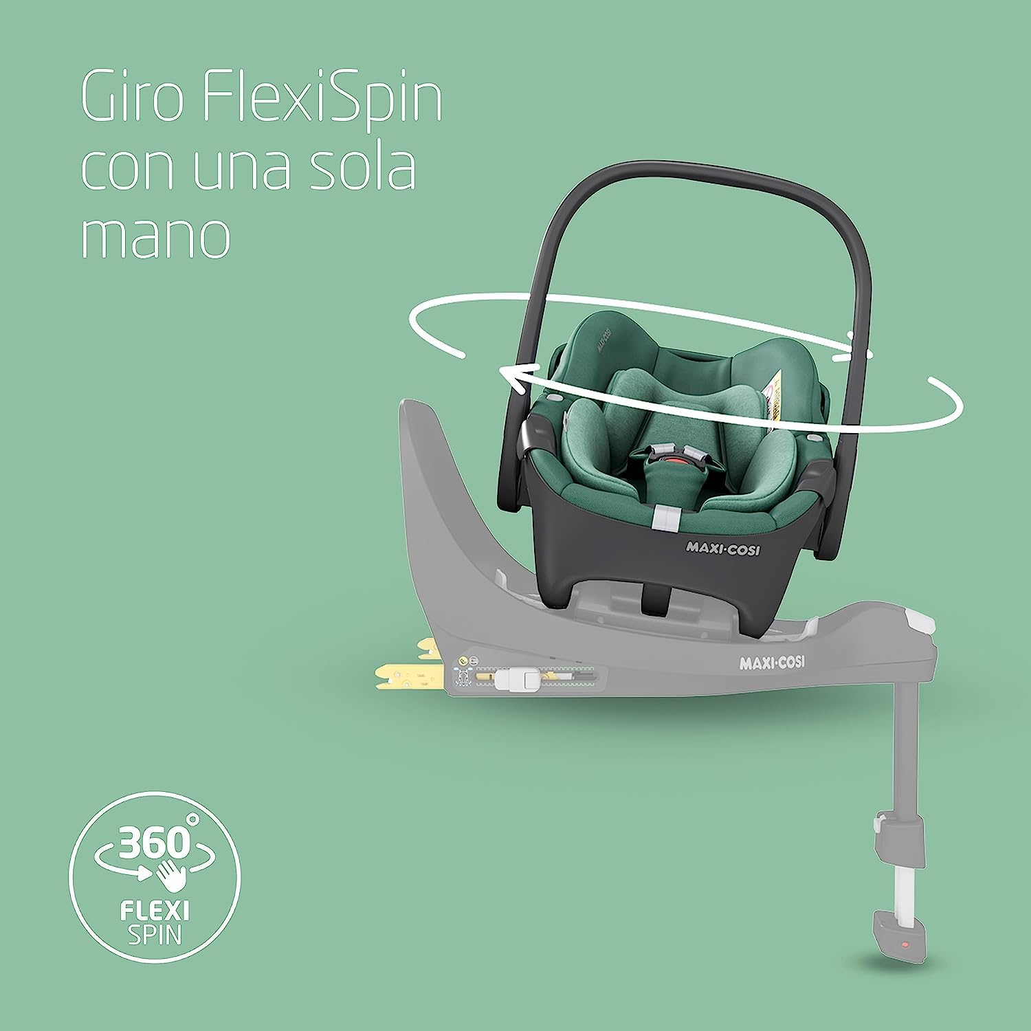 Maxi-Cosi Pebble 360, silla coche bebe i-Size, Silla Coche 360 Recien Nacido con Giro de 360 Grados, 0-15 meses (40-83 cm), ClimaFlow, arnés de apertura y cierre fácil, G-CELL, Essential Green