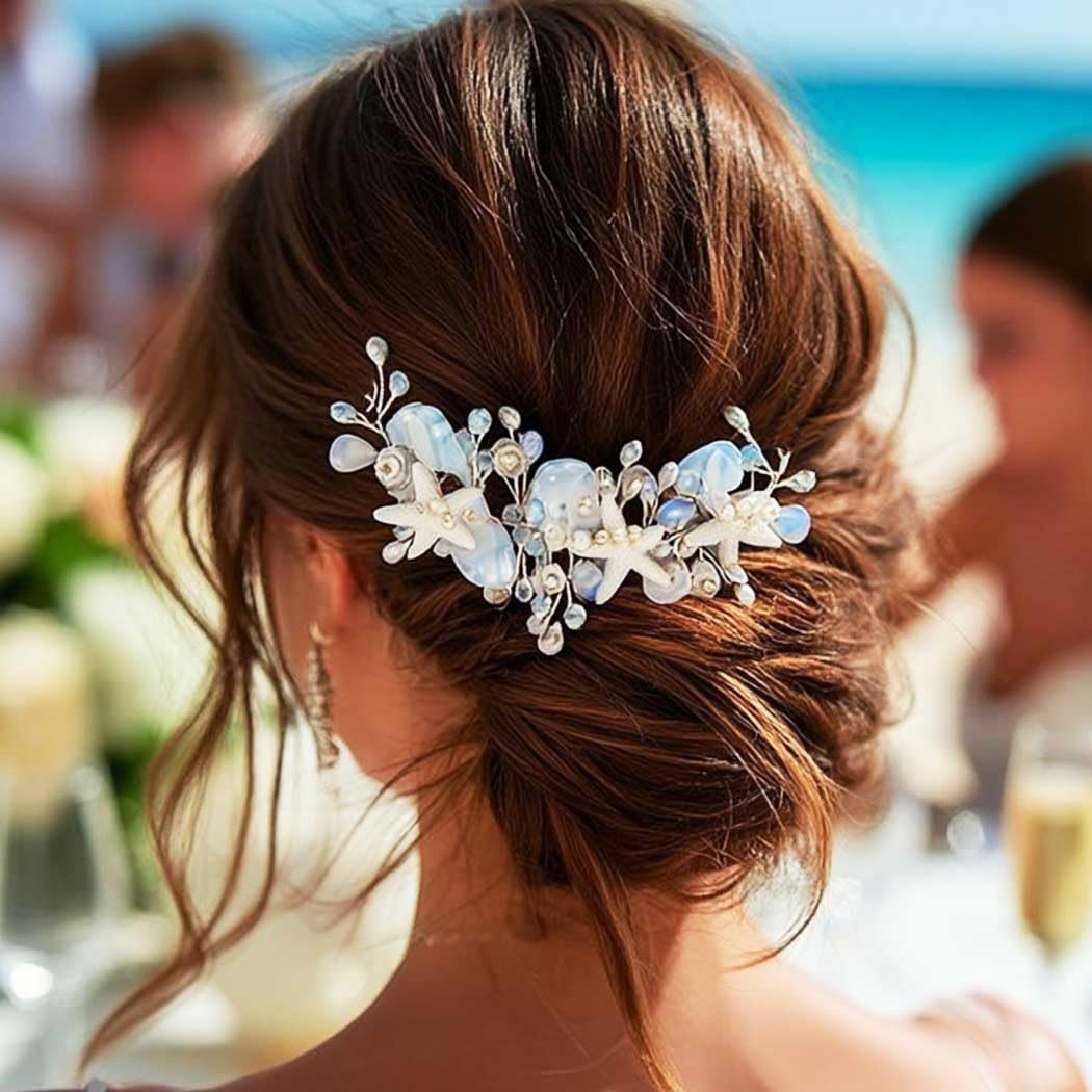 Unicra Silver Starfish Hair Vine Mermaid Headpiece Pearl Beach Wedding Hair Accessories for Women and Girls