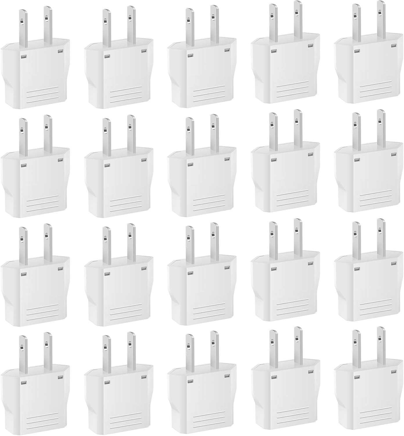 20 Pack European to US Plug Adapter, Type A Plug Adapter European to American, 220v to 110v Adapter Plug for Travel, Europe to USA Power Plug Converter, White