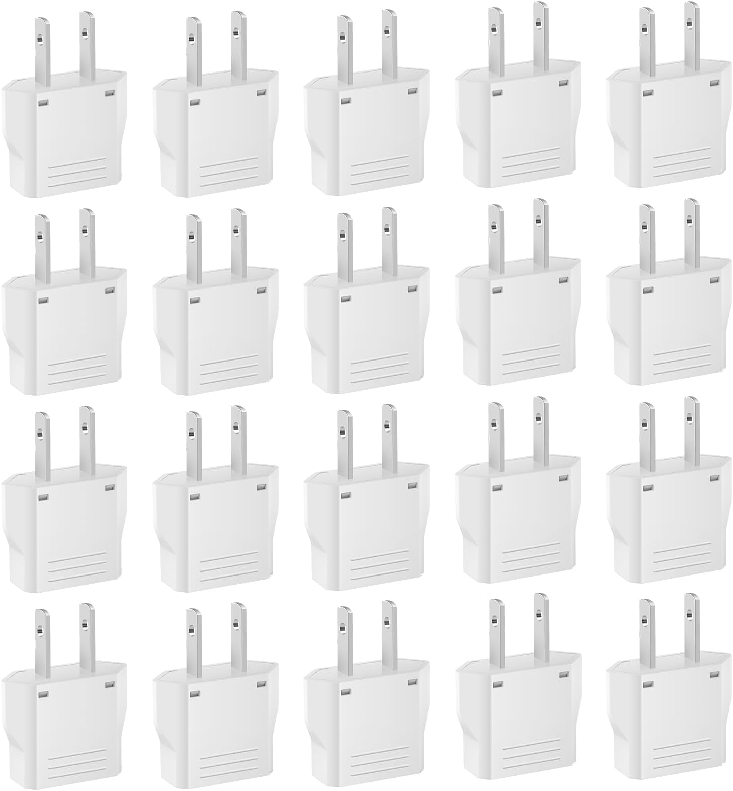 20 Pack European to US Plug Adapter, Type A Plug Adapter European to American, 220v to 110v Adapter Plug for Travel, Europe to USA Power Plug Converter, White