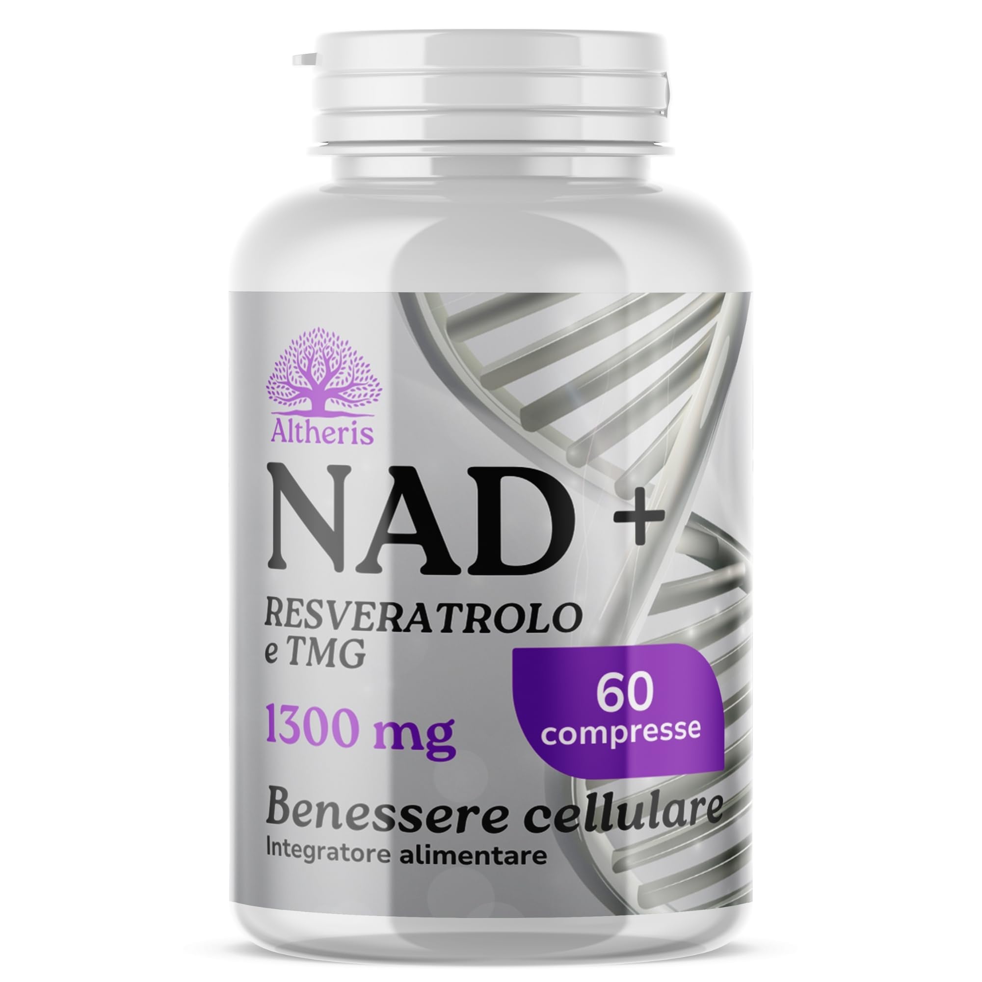 NAD+ Puro 1000mg con Trans Resveratrolo e Trimetilglicina 60 Compresse - Integratore Nicotinamide per Supporto Cellulare ed Energetico