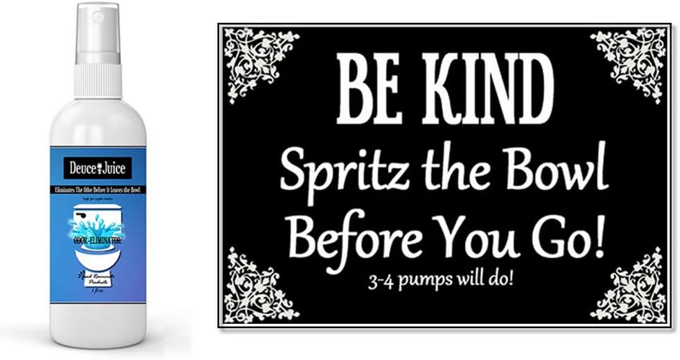 Good Roommate Products Gift Set for Him - Poo Spray Sign + 2oz Spray Toilet Spritz Air Freshener - Bathroom Poop Odor Deodorizer Eliminator - Deuce Juice