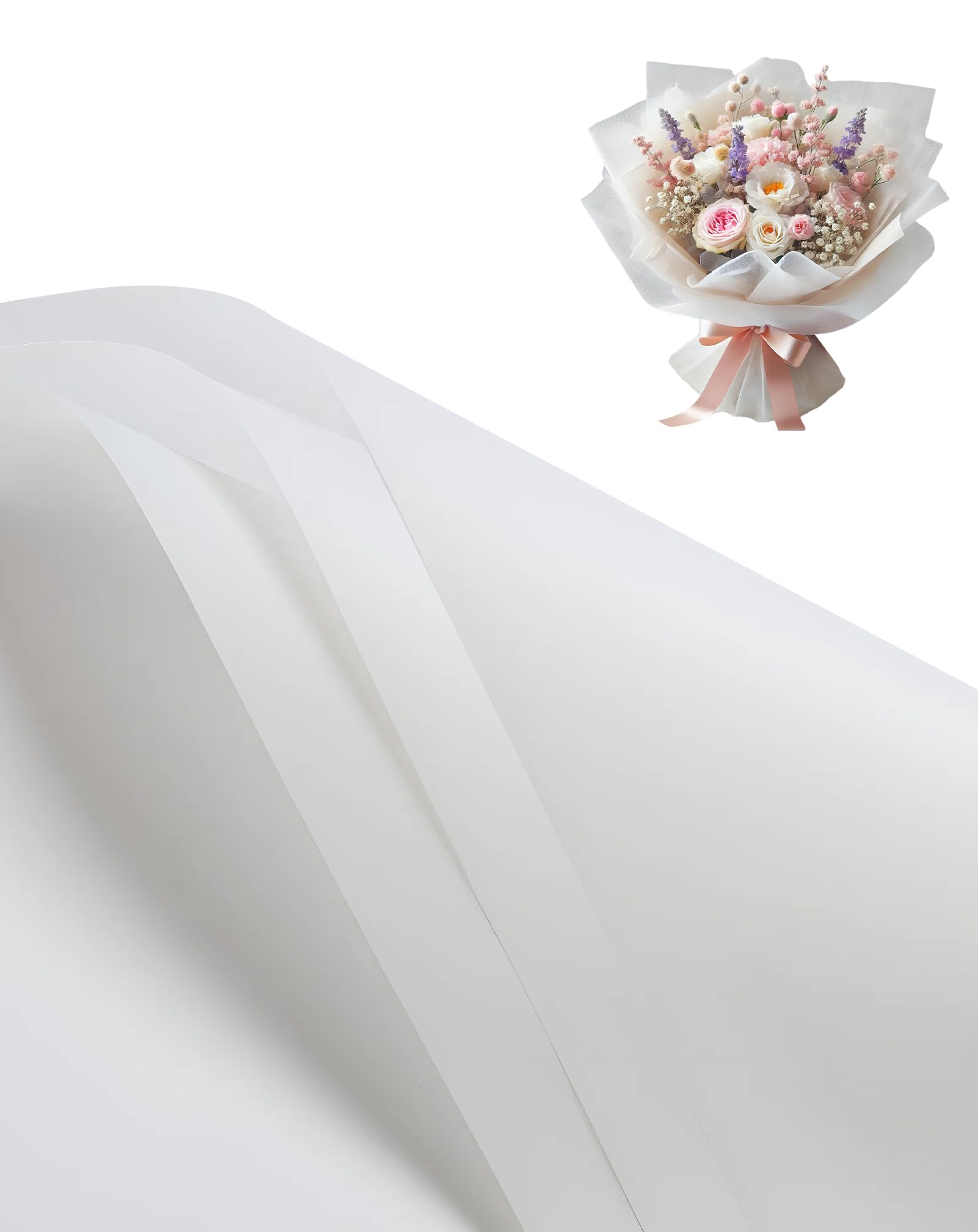 TINGSING 40 Sheets Flower Wrapping Paper,Waterproof Floral Bouquet Wrapping Papers,22.4''Korean Paper for Bouquets,Florist Supplies Packaging for DIY Craft, Gift Packing,White