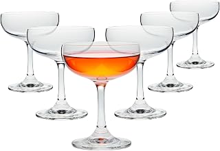 Juvale Coupe Glasses Set - 6 Count, 7 oz, Clear, Vintage-Inspired - Dishwasher Safe Cocktail Glasses for Parties & Bars - Champagne Coupes for Cocktails & Events