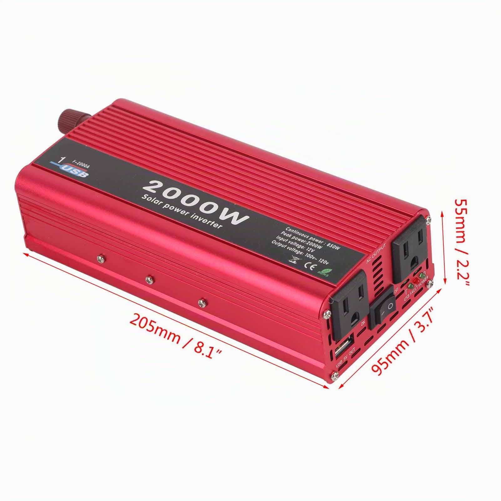 KSTE Inverter 12V 110V Automatique 2000W - Convertisseur DC à AC Power Avec Deux Sorties Pour Usage Maison, Voiture et Extérieur