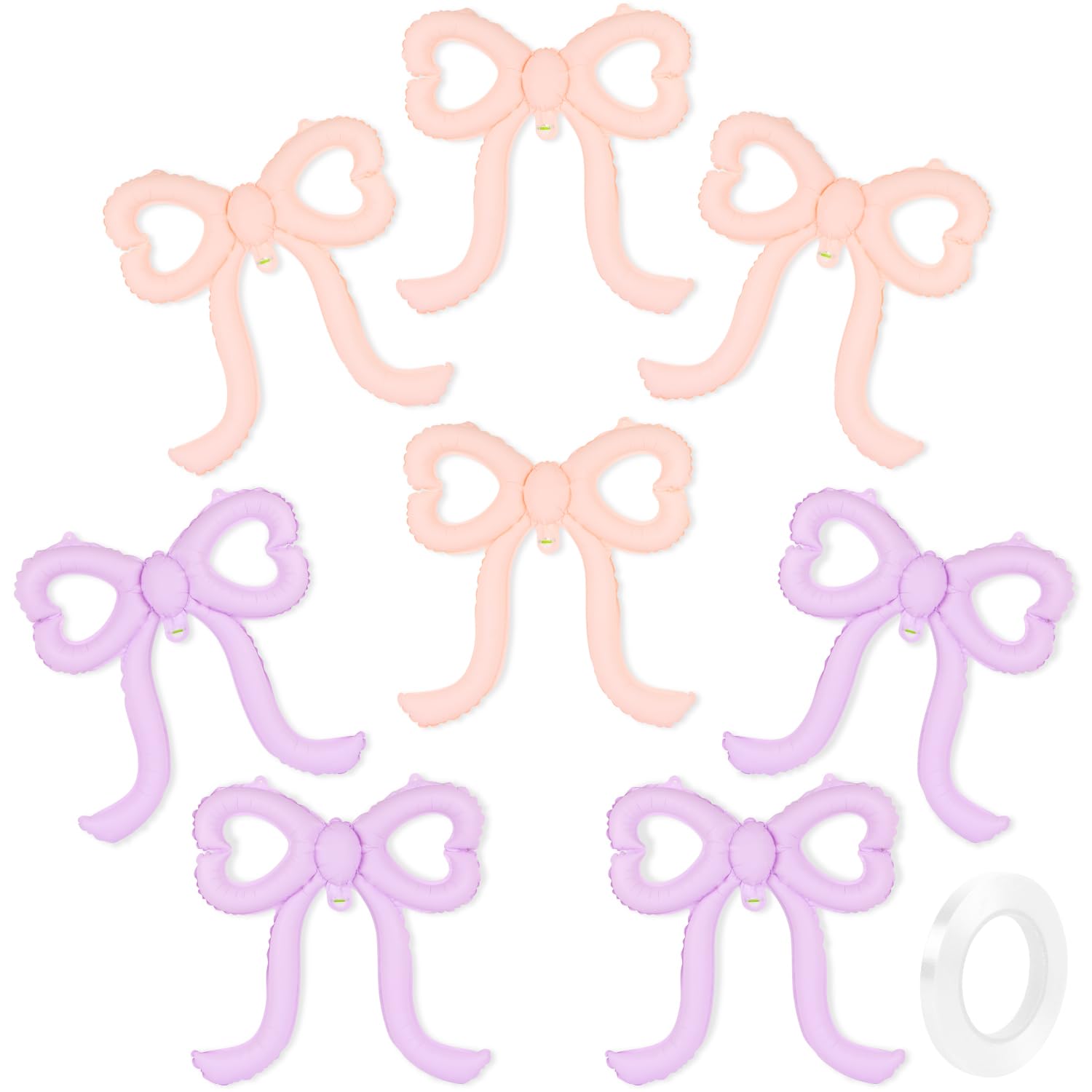 UHOMENY 8Pcs Bow Balloons Cute Heart-Shaped Bow Foil Ribbon Balloon Bow Tie Bridal Balloon Set for Wedding Birthday Themed Party Decorations (Pink, Purple)