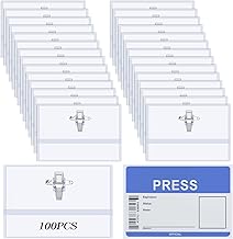 100 x Plastic Name Badge Holder, Transparent with Clip and Pin, Horizontal Badge Holder, 90 x 56 mm PVC Name Card Holder, Transparent ID Card Holder for Office, School