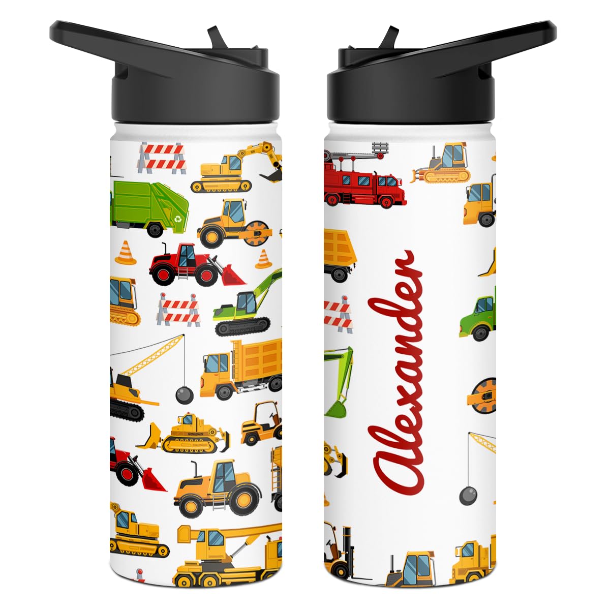 winorax Construction Water Bottle For Kids Boys Men Teen Toddler Personalized Truck Tractor Stainless Steel Insulated Sports Bottles Birthday