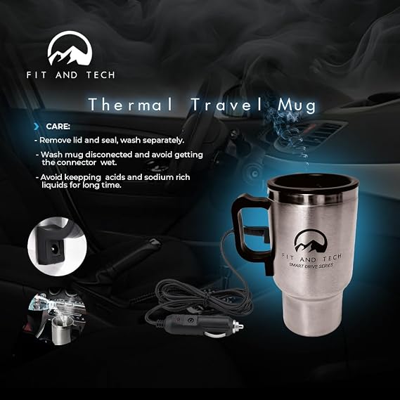 Smart Drive Series Heated Travel Mug with Car Charger 540ml (15 Oz), Stainless Steel