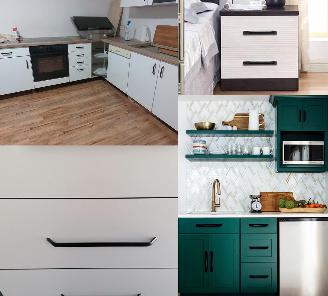 Pack of 4 Kitchen Handles, Aluminium Arch Handles, Wardrobe Door Handles, Dressing Table, Cabinet, Furniture Handles, Black for Kitchen Bathroom Drawer