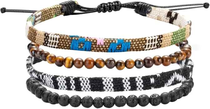 Set Da 2 Bracciali In Pietra Naturale E Perline – Stile Etnico Boho, Fatti A Mano, Leggeri E Decorativi Per Donna