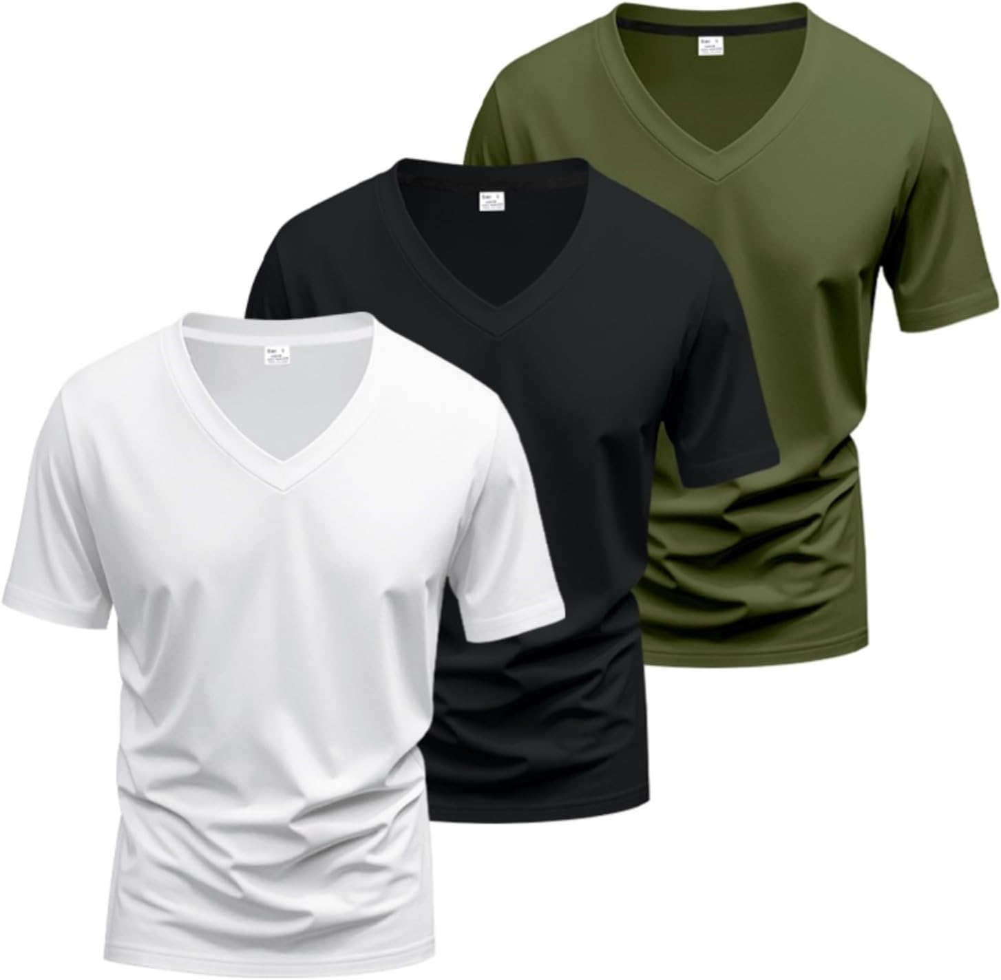 WENKOMG1 T Shirts for Man Short Sleeve 3Pcs V Neck Tshirts Casual Basic Tee Top Undershirts, M-3XL