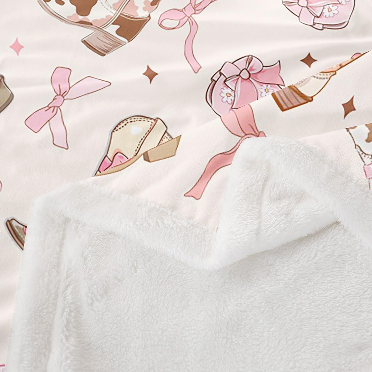 Feelyou Pink Bow Fleece Throw Blanket - Twin 60"x80" Kids Cute Bowknot Plush Sherpa Blanket for Boys & Girls
