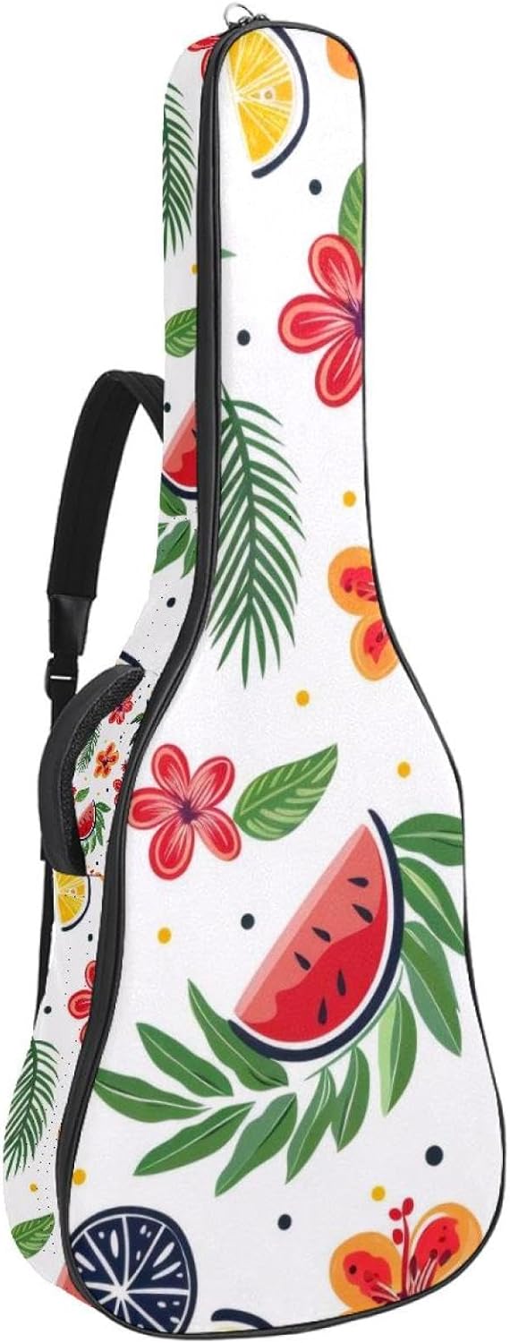 Acoustic Guitar Bag, 40 41 42 Inch Guitar Case Cover Soft Guitar Gig Bag for Acoustic Electric Bass Classical Guitar, Cute Hibiscus Palm Tree and Tropical Fruit