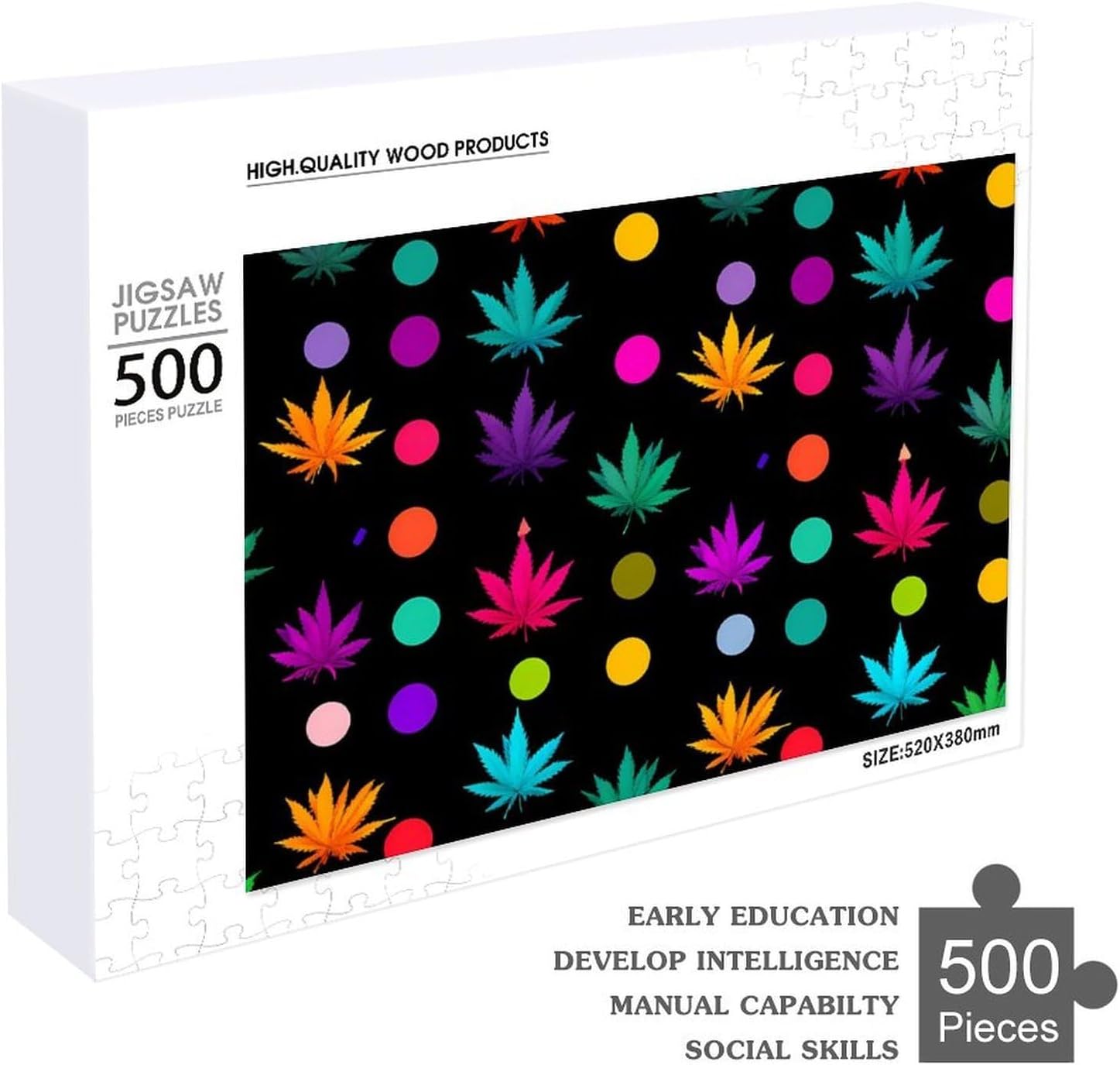 Colorful Weed Leaves Puzzles for Adults 500 PCS Wooden Jigsaw Puzzle Wall Decor Christmas