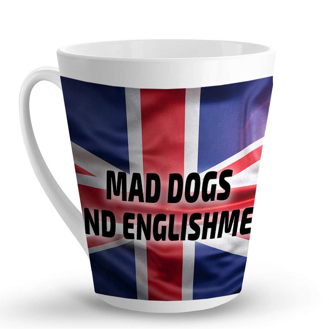 Makoroni - MAD DOGS AND ENGLISHMEN British, England, United Kingdom Flag - 12 Oz. Unique Ceramic Coffee Cup, LATTE MUG