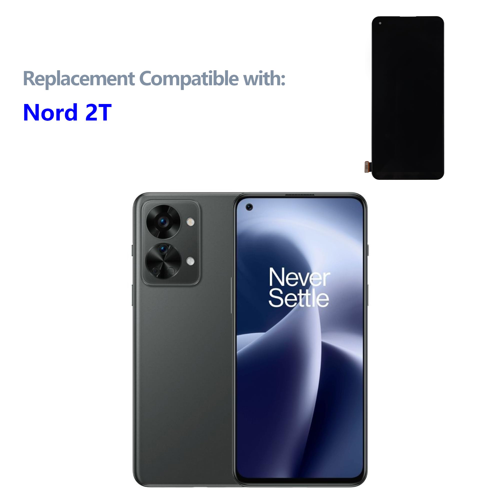 Brandneu 6.43" AMOLED Display Kompatibel mit OnePlus Nord 2T CPH2399, CPH2401 LCD Display Touchscreen Digitizer mit aktualisiertem Reparaturwerkzeugsatz-Schwarz