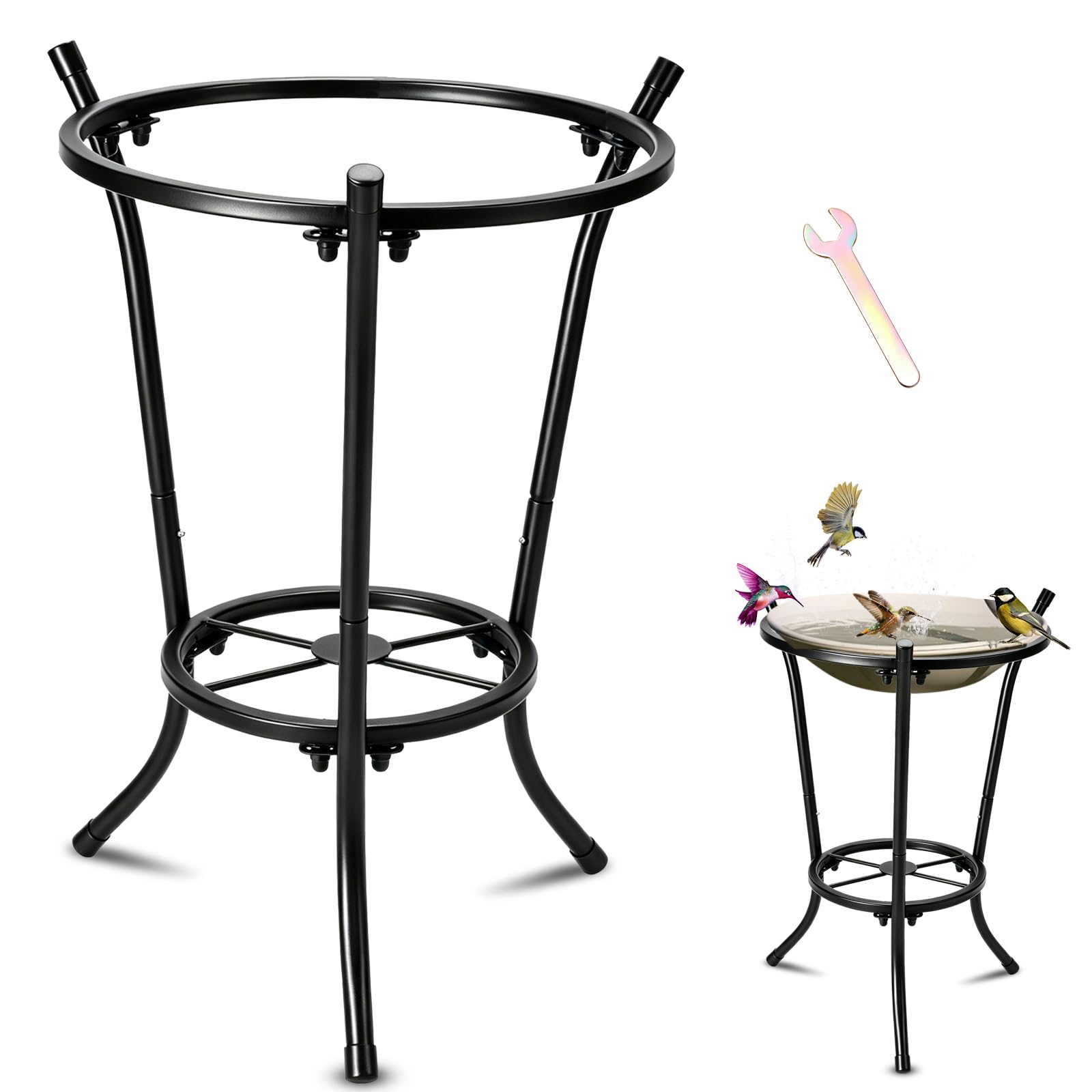 Photo 1 of LUIOUS 16 Inch Tall 2-Tier Wrought Iron Bird Bath Stand, Multi-Use Metal Plant Holder with Gazing Ball Design & 6 Non-Slip Pads, Sturdy Flower Pot Rack for Garden Patio Indoor Outdoor