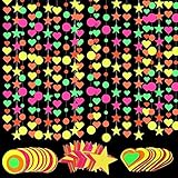 90ft Neon Party Supplies Set,2pcs Round dot Fluorescent Garland;2pcs Five-Pointed Star neon Garland;