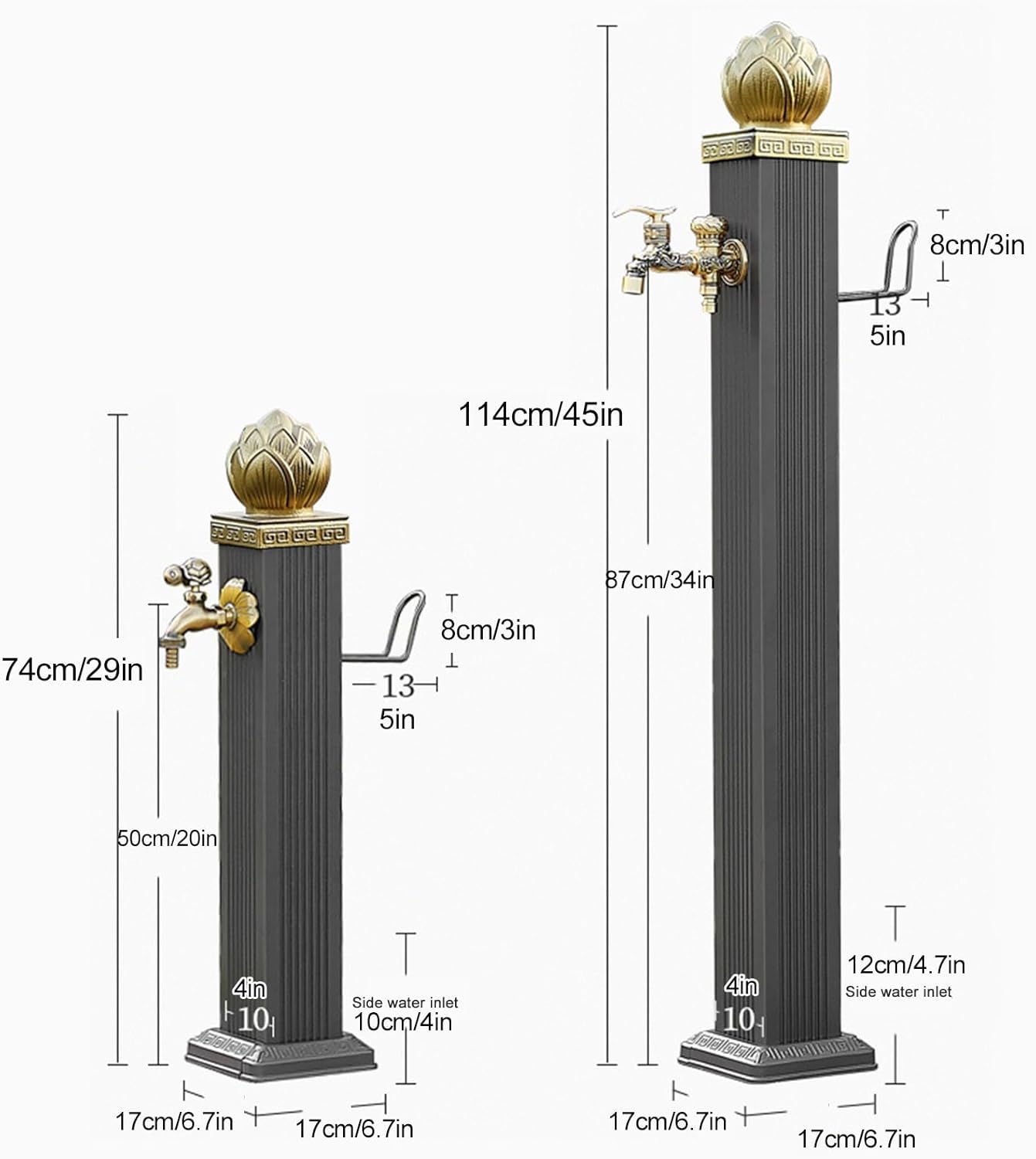 Retro Outdoor Water Fountain with Copper Faucet, Garden Hose Stand & Antifreeze Hydrant - Decorative Courtyard Water Dispenser (29.1in) for Yard & Patio