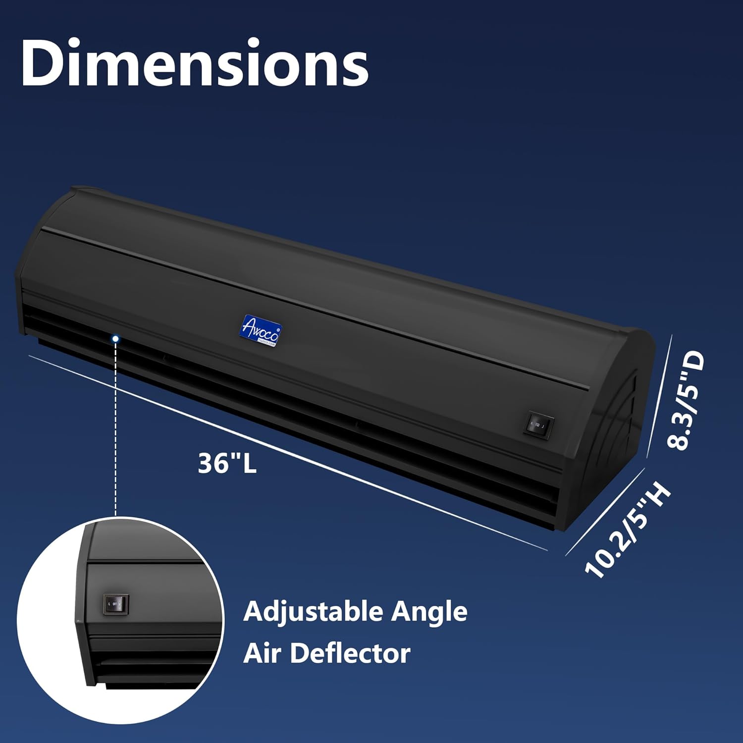 Awoco 36" Elegant 2 Speeds 900 CFM Unheated Indoor Air Curtain with an Easy-Install Magnetic Door Switch