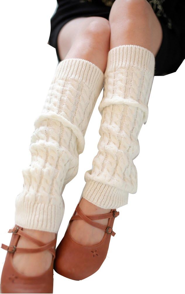 Sarah Girls Crochet Knit Winter Wool Leg Warmer Legging Socks White#ko100