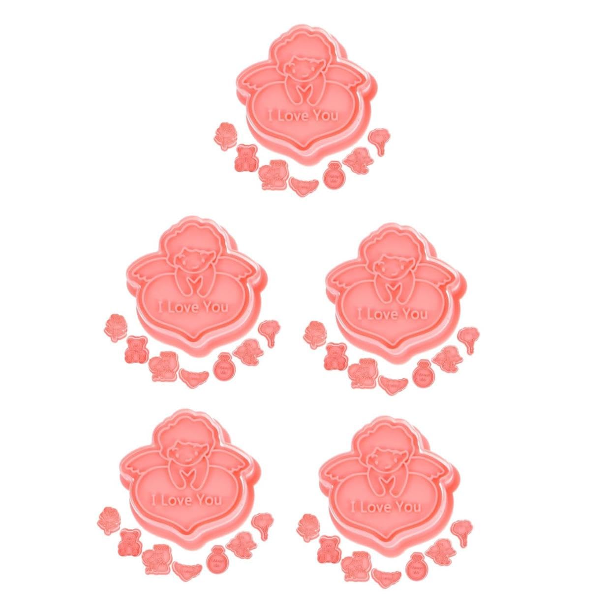 ABOOFAN 5 Ensembles Moule À Biscuits 3d Emporte-pièce Saint Valentin Moule À Gâteau Rectangulaire Cube Emporte-pièces De Cuisson s À Biscuits Gel Rose Nourriture Pp 8 Pièces * 5
