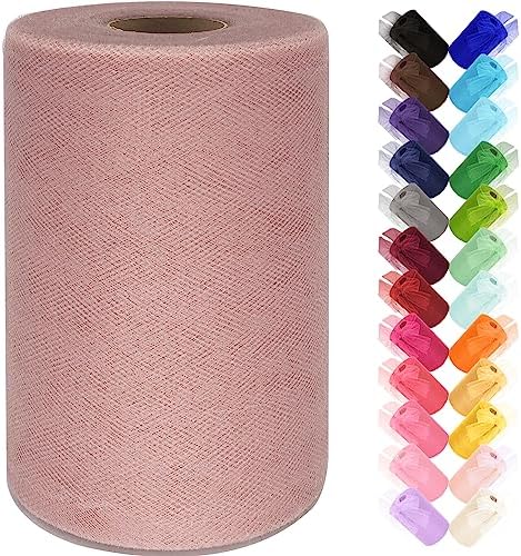 Tulle Fabric Rolls 6 Inch by 100 Yards (300 ft) Tulle Ribbon Netting Spool for Tutu Skirt Wedding Baby Shower Birthday Party Decorations Gift Wrapping DIY Crafts, 28 Colors (Dusty Rose)