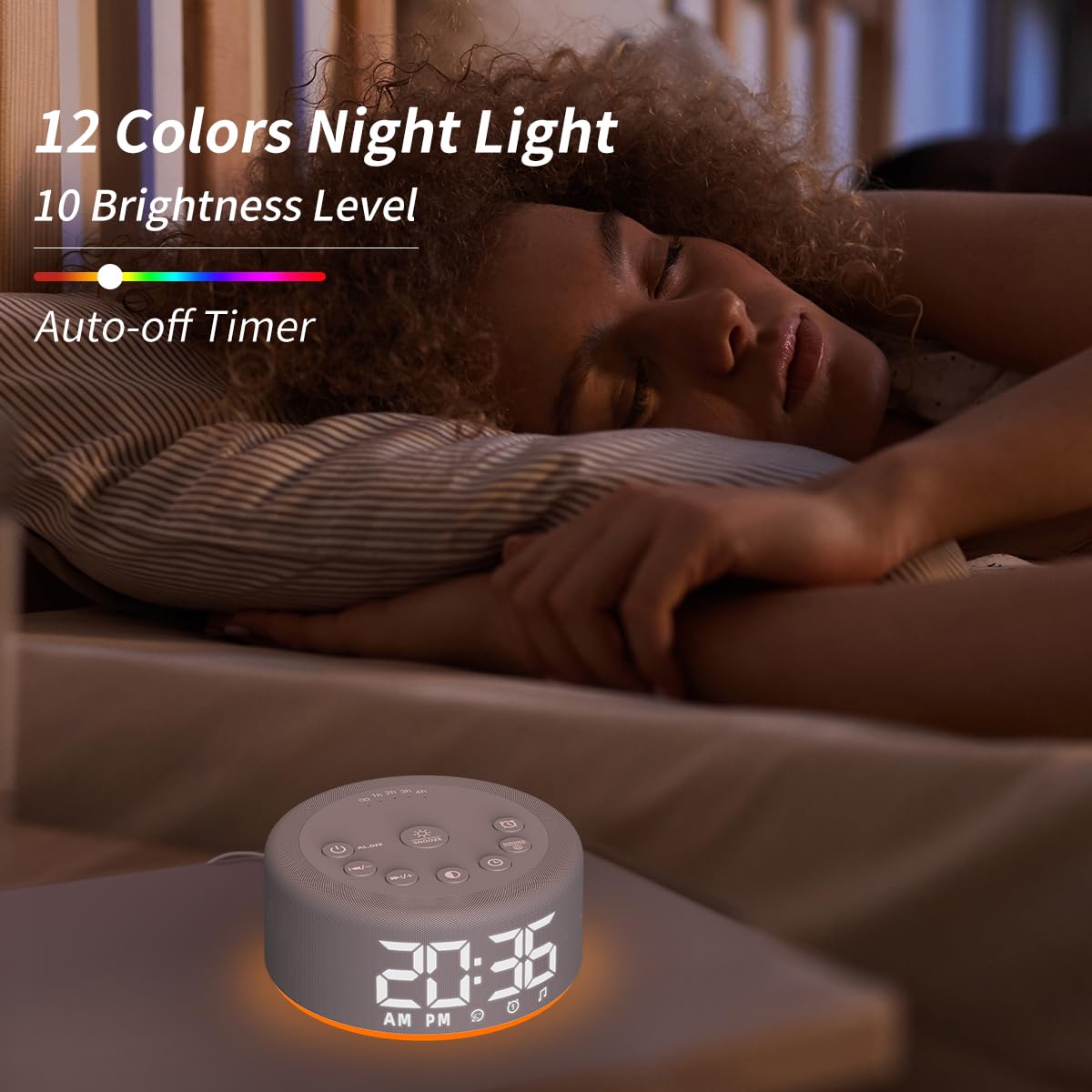 Sound Machine Wecker Nachtlicht weißes Rauschen Maschine mit 27 Schlafgeräuschen für Baby Kinder Erwachsene 32 Stufen Lautstärke Auto Off Timer Digital Uhr für Schlafzimmer Baby Kinderzimmer (Grau)