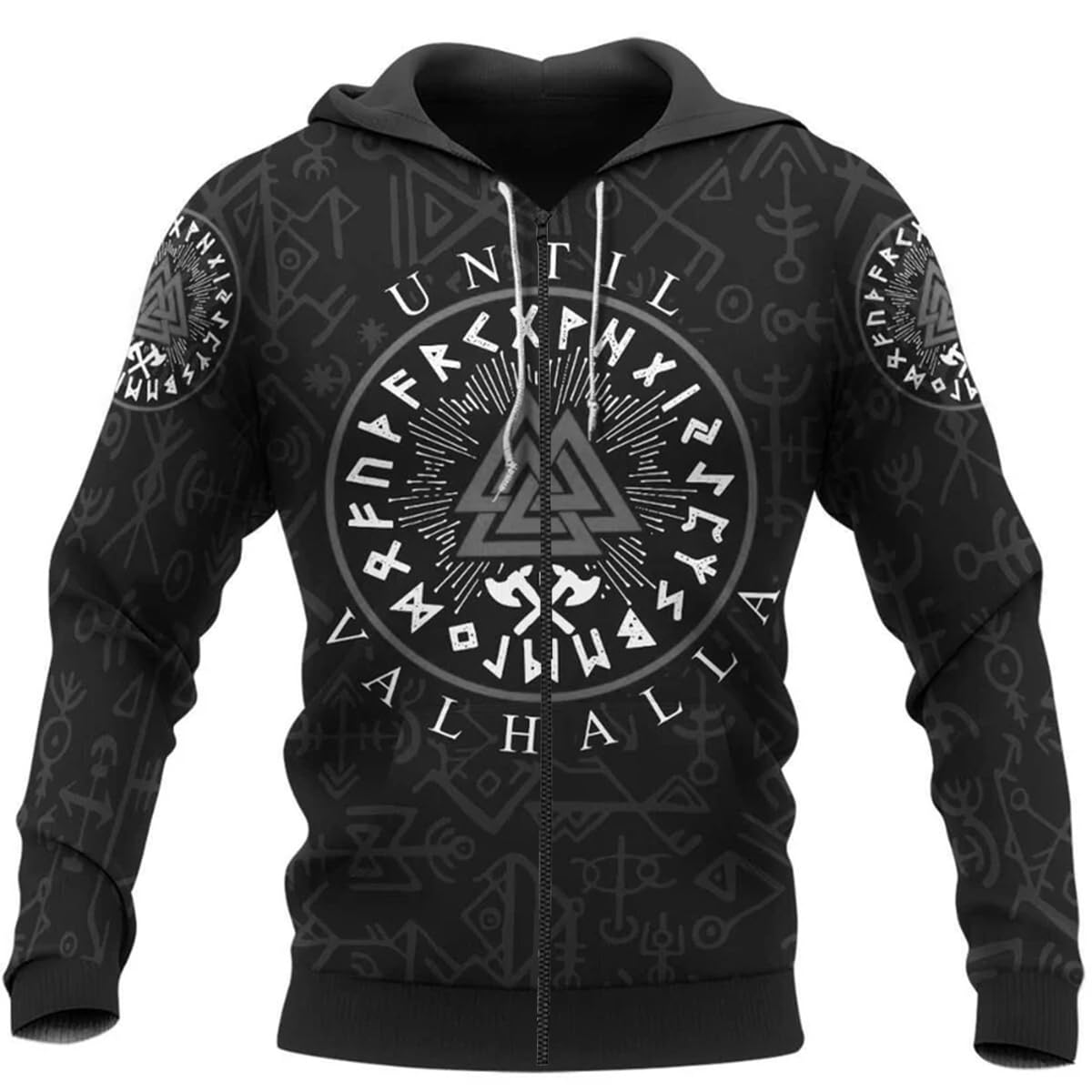 Valknut sweat à capuche homme pull tatouage Vegvisir et veste zippée mythologie nordique ample L