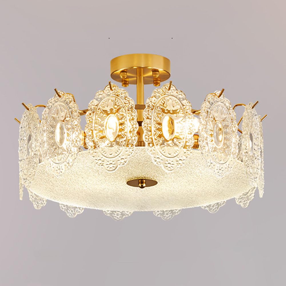 KXEcoLife E27 French Crystal Glass Ceiling lamp, Modern Light Luxury Lighting Chandelier for Princess Room, Living Room Bedroom Study Combination Lamps and Lanterns,E,60CM