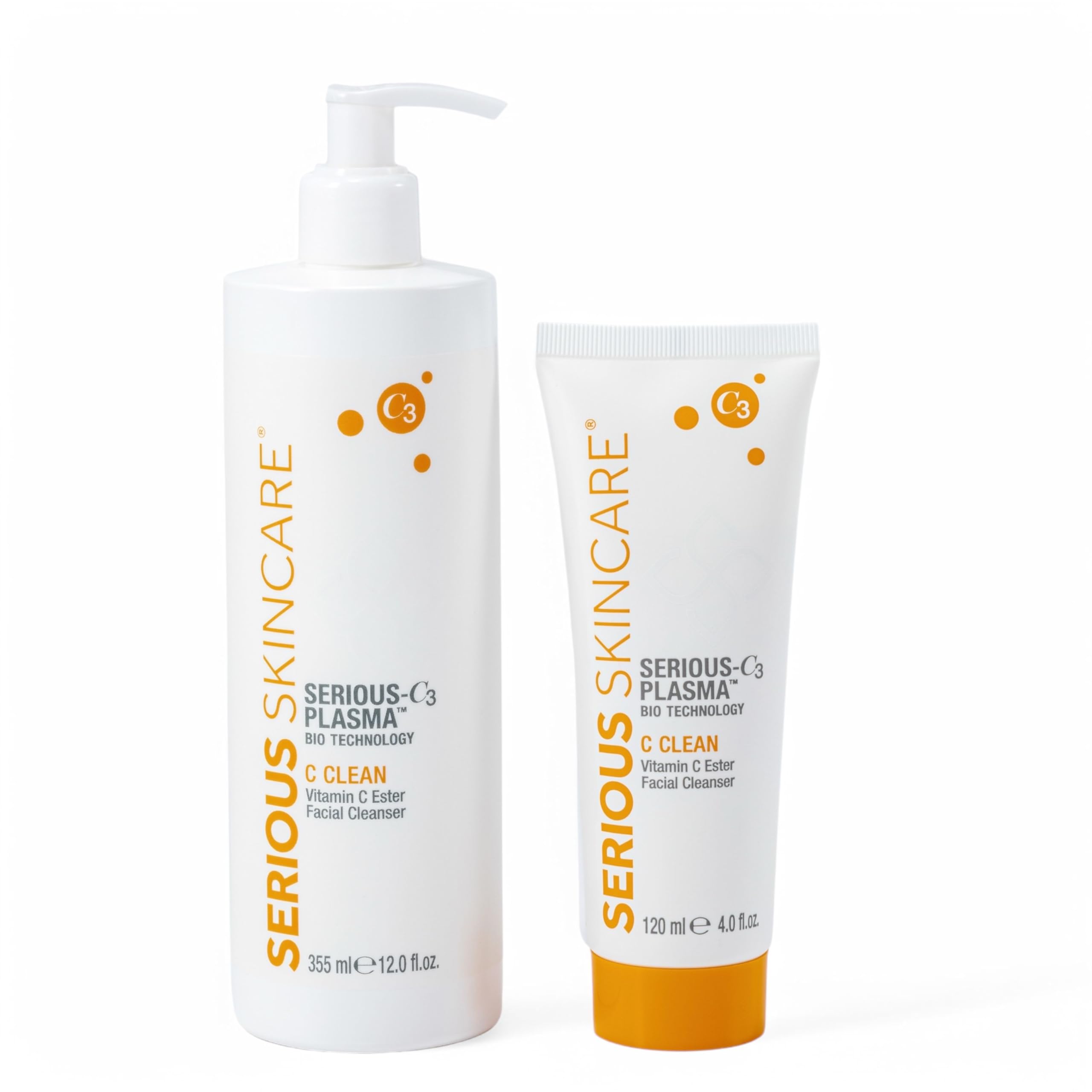 Serious Skincare Hydrating C Clean Facial Cleanser, Gentle Face Wash with Vitamin C and E, Hydrolyzed Collagen, Botanical Extracts, 12 oz.(1) and 4 oz.(1)