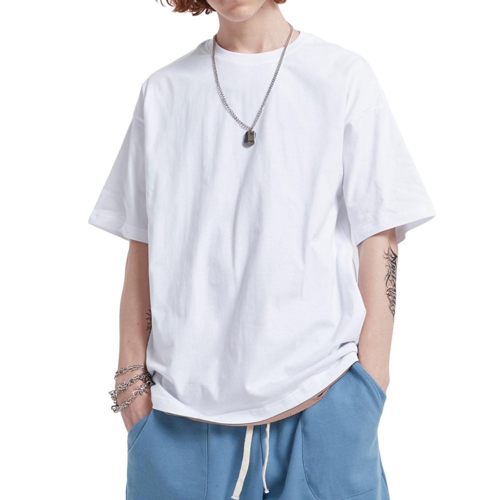 mens oversized t-shirts fashion loose fit crewneck tshirt streetwear heavyweight short sleeve tee shirt gym workout tops