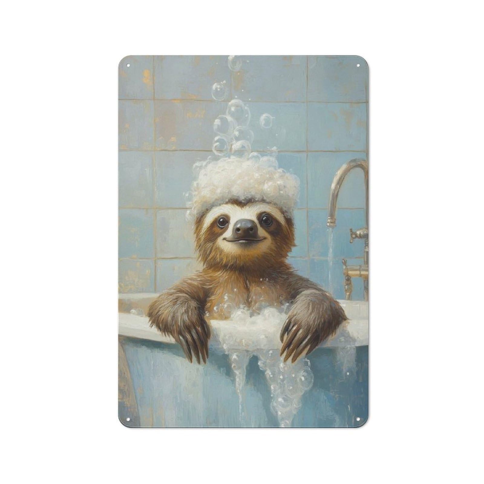 Junmoney Style-16 Vintage Metal Plaque 30X20cm Featuring Sloth Taking A Bath For Home Bar Wall, A Metal Wall Feature For Home Bars And Entertaining Spaces