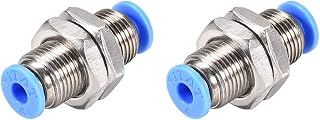 sourcing map Pneumatic Push to Quick Air Connect Fittings Bulkhead Union 4mm Tube OD 2Pcs