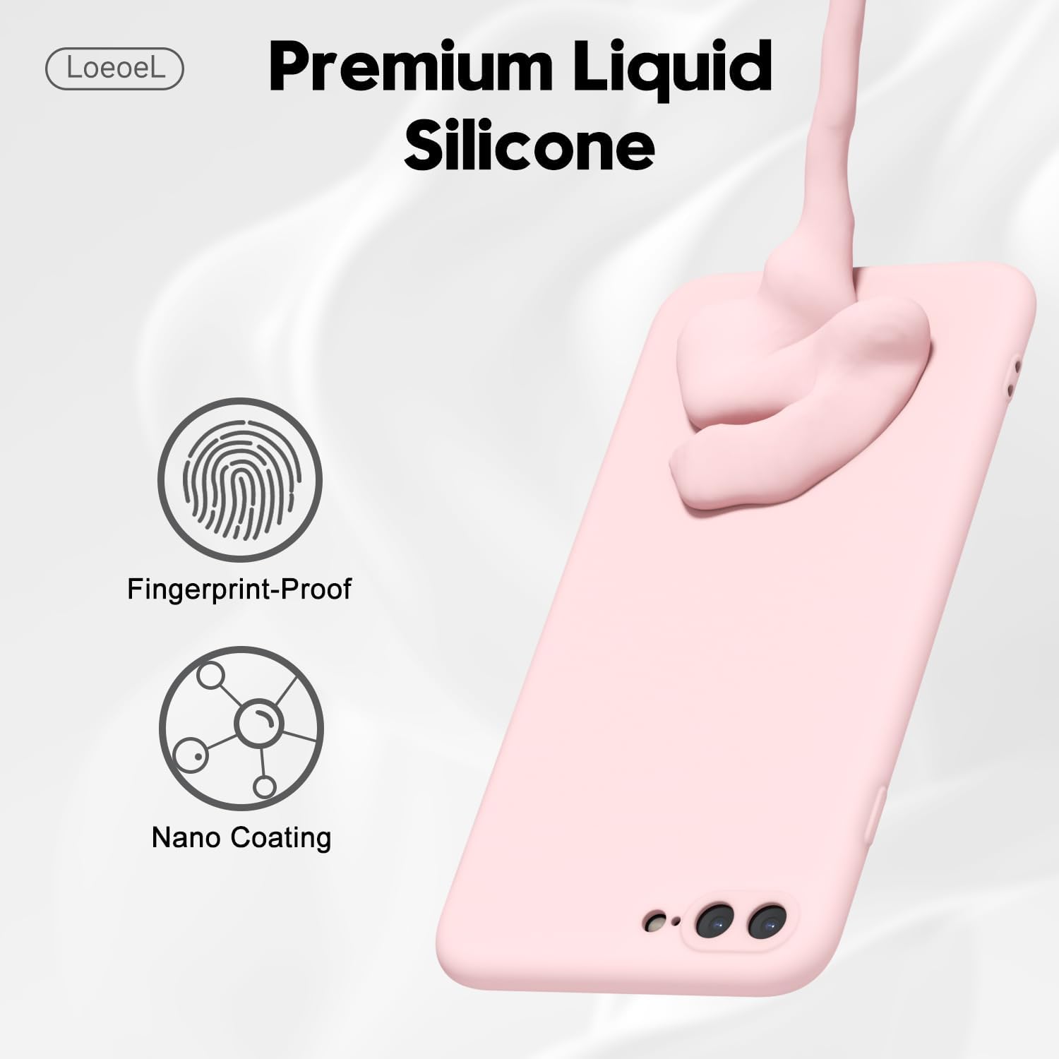 LoeoeL for iPhone 8 Plus/ 7 Plus Phone Case Silicone, Minimalist Ultra Thin Slim Soft Rubber Gel Solid Color Matte TPU Cute Case for Women Men, Girly Plain Aesthetic Design & Camera Cover, Light Pink