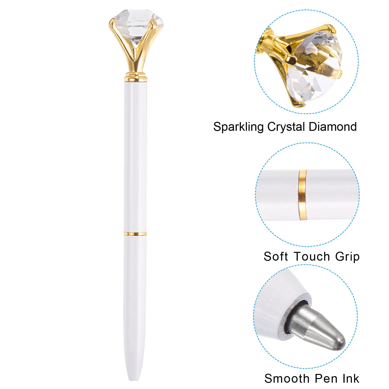 PATIKIL Black Ink Ballpoint Pen, 6 Pack Crystal Diamond Twist Metal Pen 1.0mm Medium Point for Note Taking Journaling Style 1, White - Image 4
