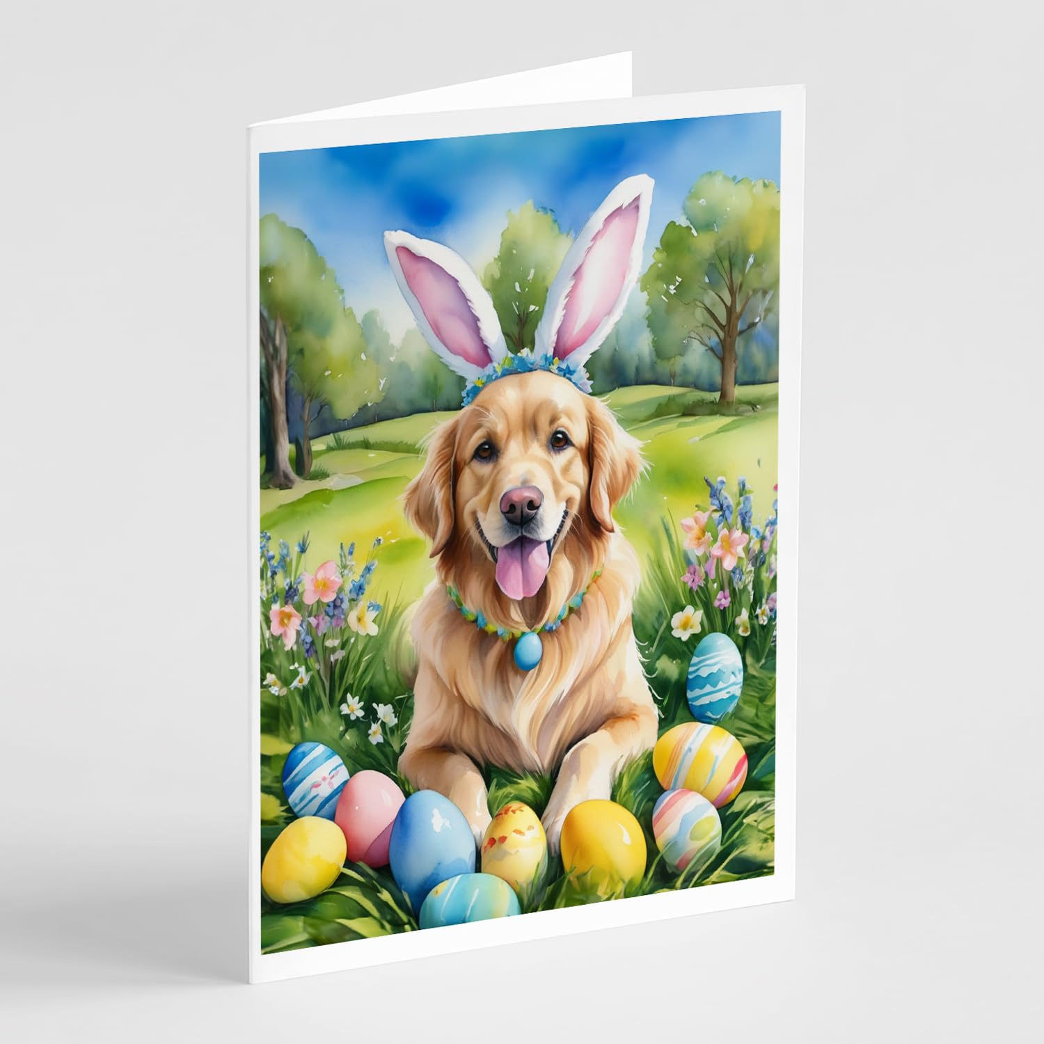 Caroline's Treasures DAC5055GCA7P Golden Retriever Easter Egg Hunt Greeting Cards Pack of 8 Blank Cards with Envelopes Whimsical A7 Size 5x7 Blank Note Cards