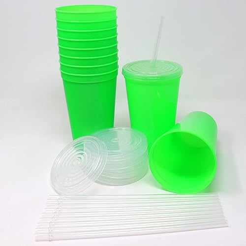 Miniatura 3 de Rolling Sands Vasos de Plástico Reutilizables de 22 oz con Tapas, Paquete de 10, Vasos Térmicos Verde Lima Fabricados en EE.UU. Incluye 10 Pajitas