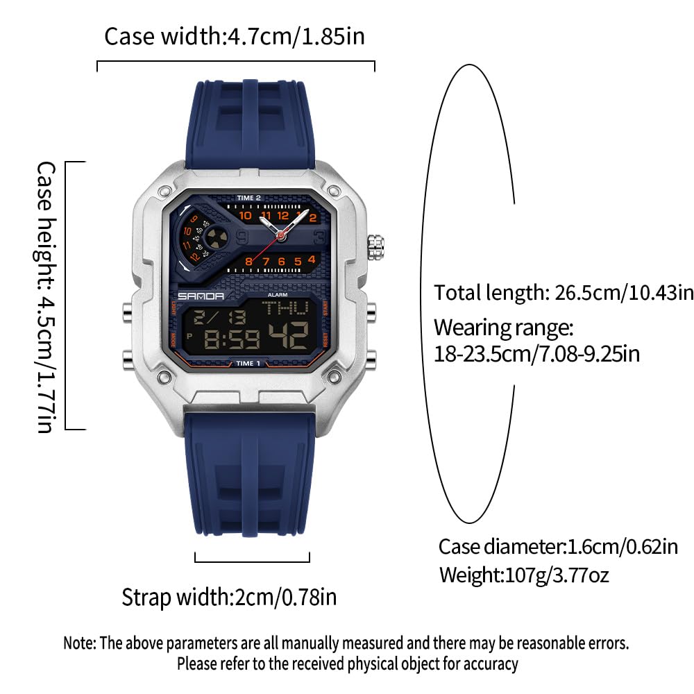 CARLIEN Orologio da polso da uomo, elegante, con grande quadrante digitale, retroilluminato a LED, luminoso, cronometro, alla moda, casual, impermeabile fino a 5 atm, al quarzo, da uomo