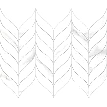 SUNWINGS 10-Sheet Leaf Waterjet Peel and Stick Backsplash, 12.4" x 10.7" White Marble Looks Self-Adhesive Tiles, Stick on Backsplash for Kitchen & Bathroom