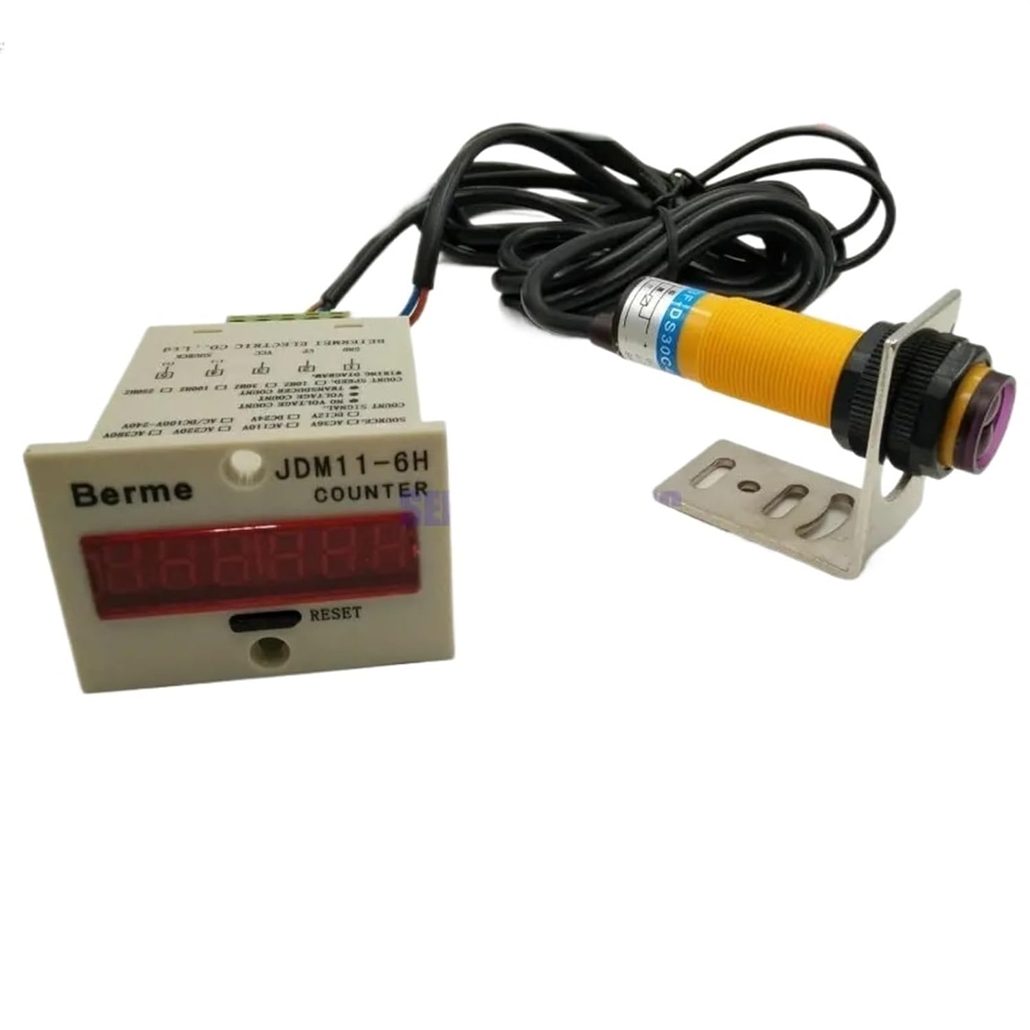 COKYIS 6 Digits 1-999999 Digital Counter with 10-30cm Adjustable 10-36VDC NPN Photoelectric Sensor Switch(24V DC)