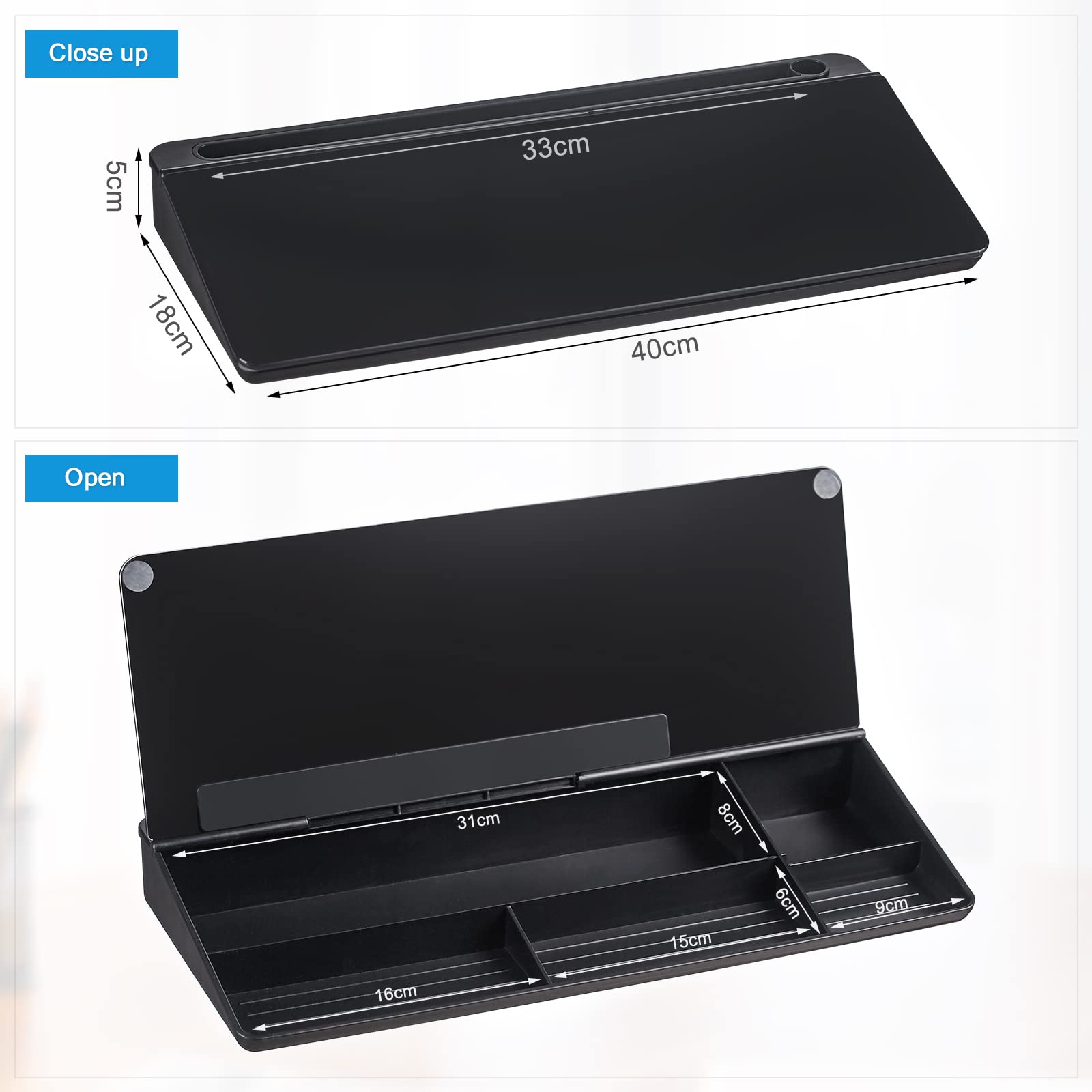 DEWUR Lavagna in Vetro Nero, Lavagna Bianca da Scrivania Con Supporto per Telefono, Tablet e Tastiera - Organizer da Scrivania Con Accessori per Ufficio e Casa
