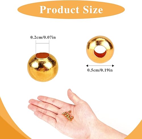 Miniatura 4 de 200 cuentas doradas para la fabricación de joyas, cuentas espaciadoras redondas de metal de 0.197 pulgadas (0.197 in), cuentas pequeñas con agujero