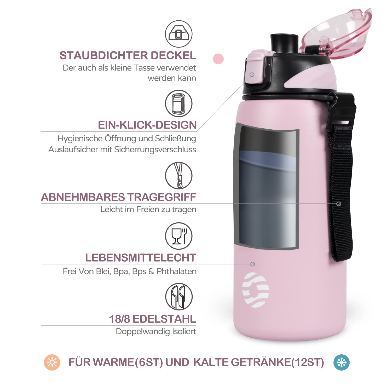 Fjbottle Borraccia Termica acciaio inox 1L, 800ml, 600ml, 400ml Bottiglia Termica per bambini Senza Perdite - Senza BPA Borracce palestra per Scuola, Sport, Yoga, Palestra