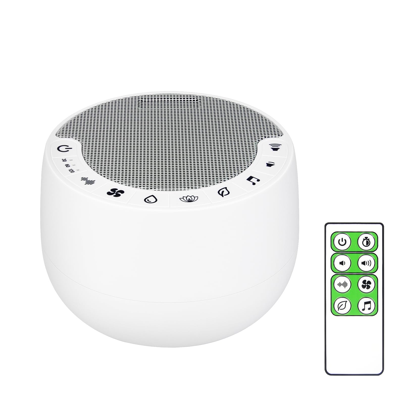 BIGMONAT White Noise Machine Avec Télécommande,Avec 70 Sons Apaisants Naturels et Adaptateur Secteur Alimentation (Inclus),Avec mMémoire et Fonction de Chronométrage,Pour Adultes et Bébés - Blanc