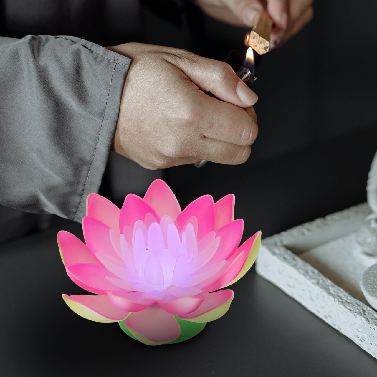 Lotus Light for Altar 3pcs Colorful Lotus Lantern Light up Buddhist Lamp Led Buddha Lamp Flower Pond Led Pot Lights Wedding Ceremony Decorations Lotus Lamp Decoration Decorate Pink Eva Battery
