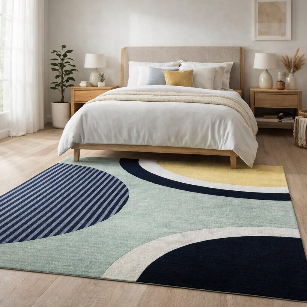 6'x10' Hand Tufted Wool Area Rug Modern Geometric Multicolor Carpet, Soft Handmade Rectangular Rug for Living Room, Bedroom, Hallway & Home Decor