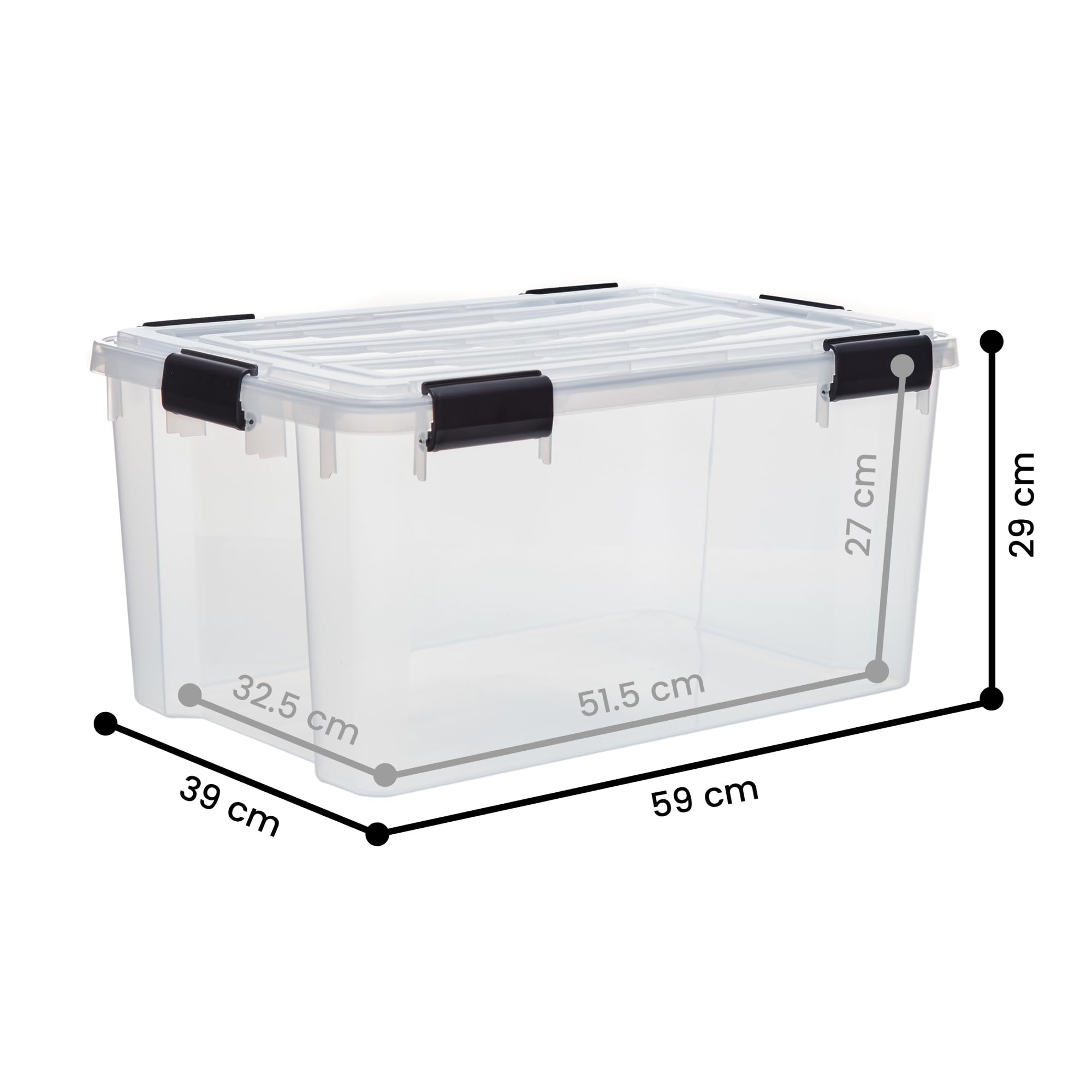Iris Ohyama 4 Cajas herméticas de plástico con tapa y cierres a presión, 50L, Transparente, sello impermeable, apilables, antipolvo, para ropas, camping, exteriores, cubo de almacenaje, box, DDAT-L
